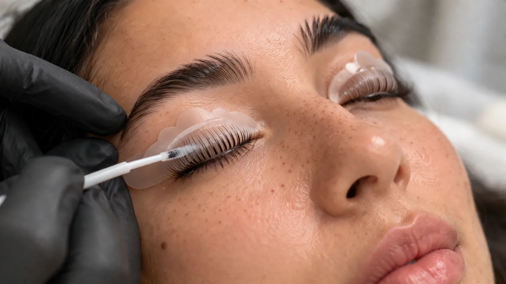Lash lift treatment in progress at Lynn Beauty Care, Newstead Brisbane